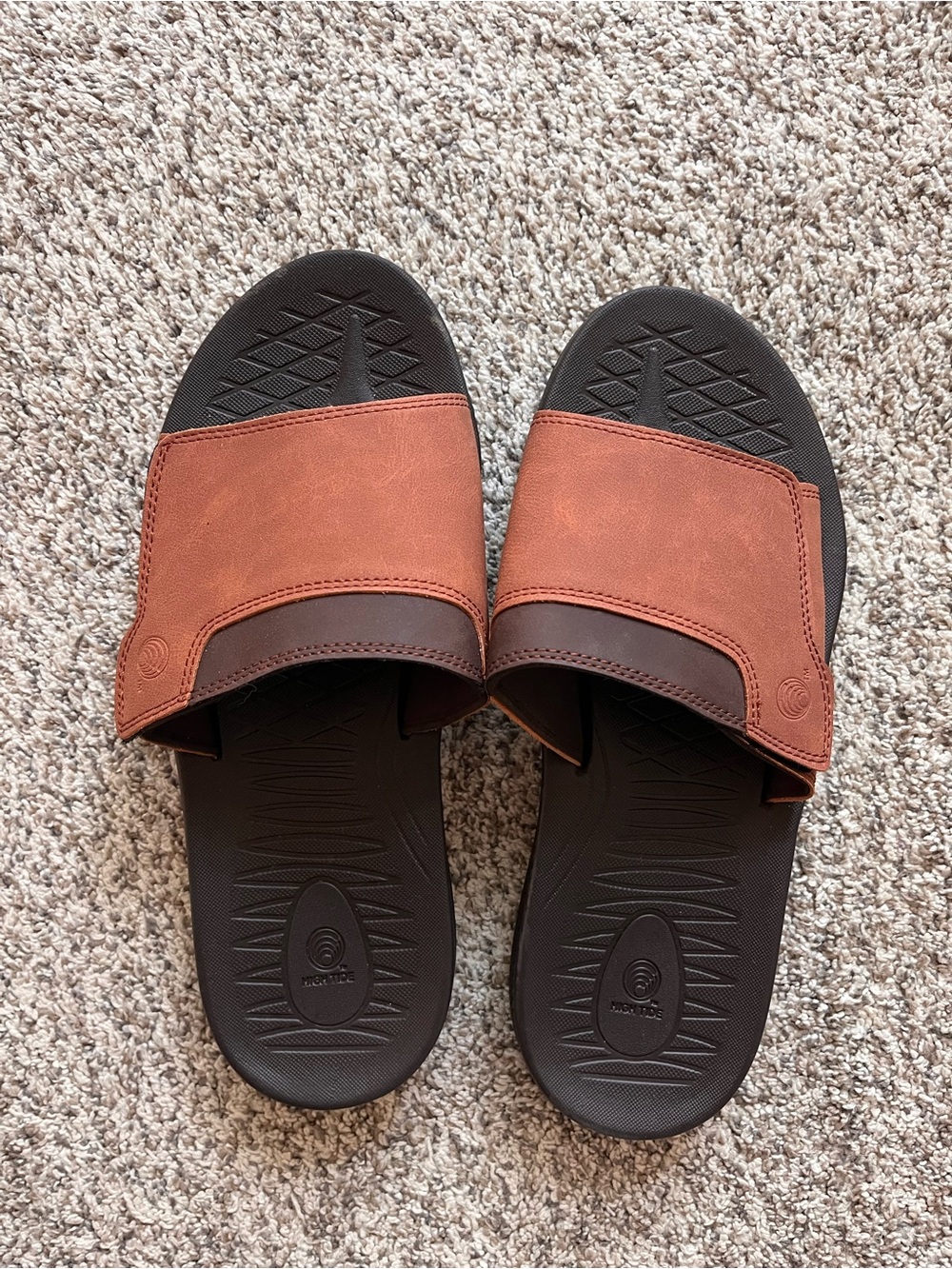 Men's Brown Slide Sandals with Adjustable Strap
